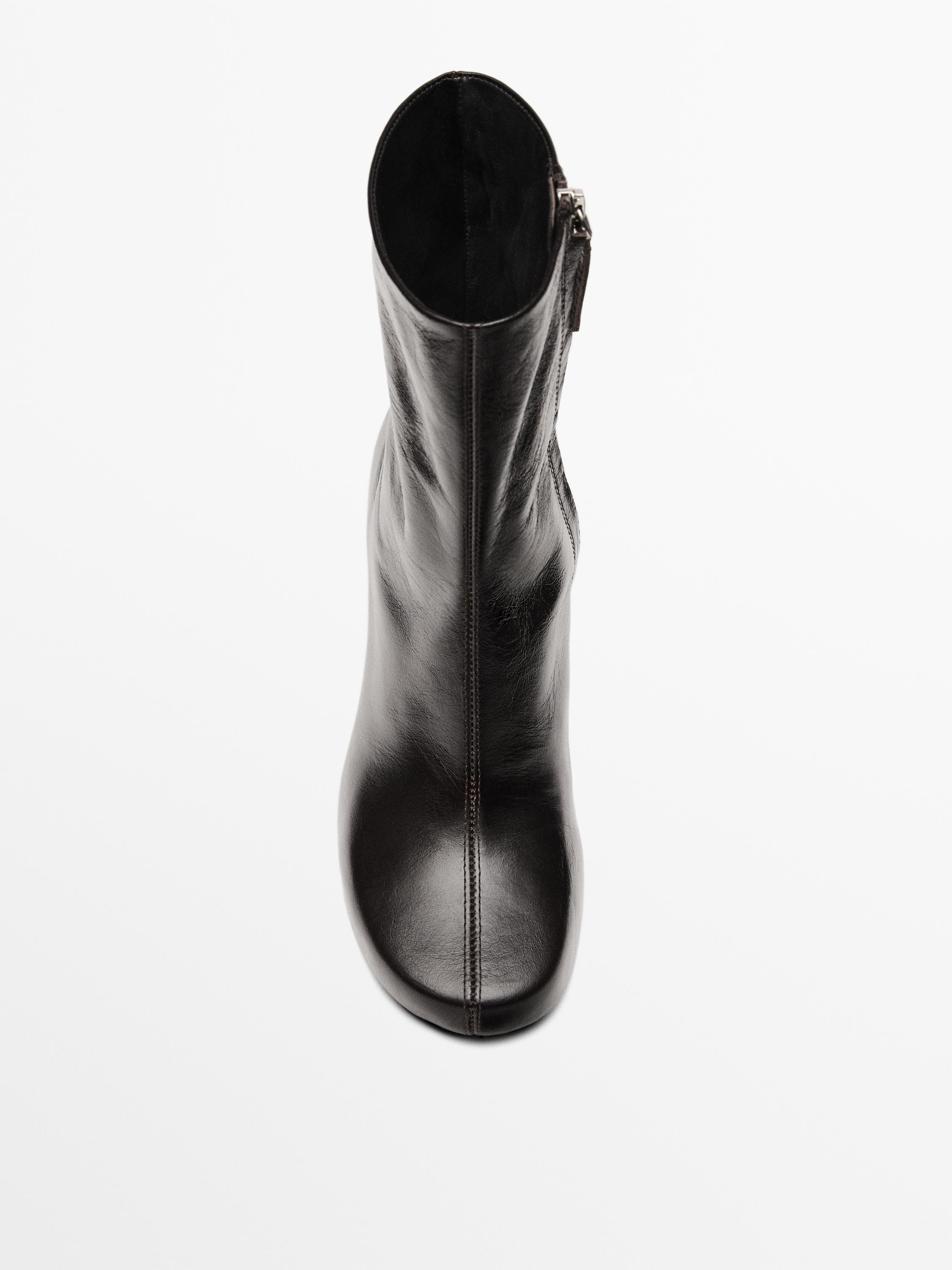 Shiny leather high-heel ankle boots